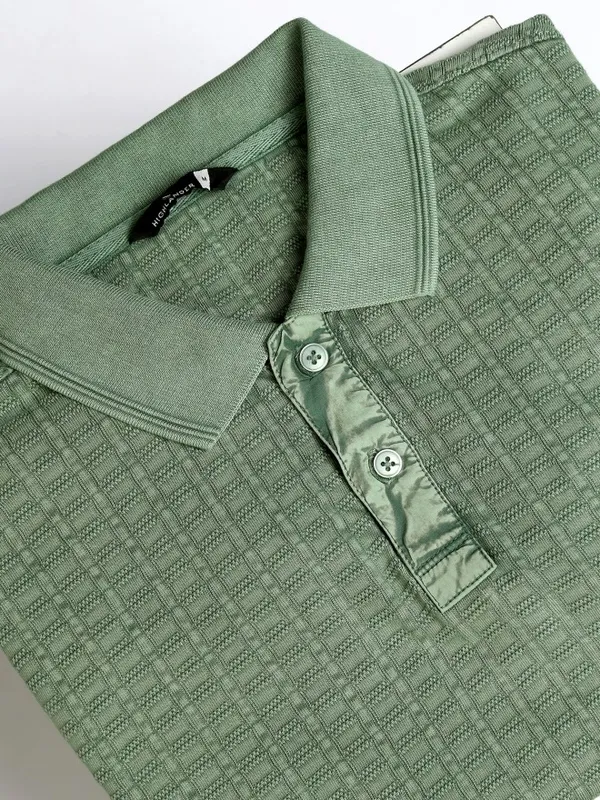 Highlander Men Green Self Design Polo Collar T-Shirt