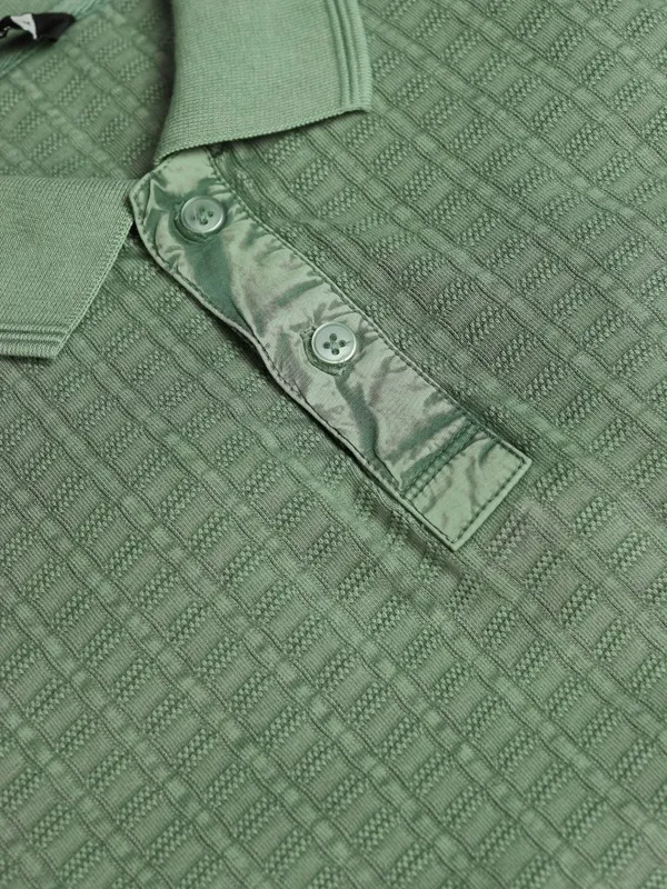 Highlander Men Green Self Design Polo Collar T-Shirt