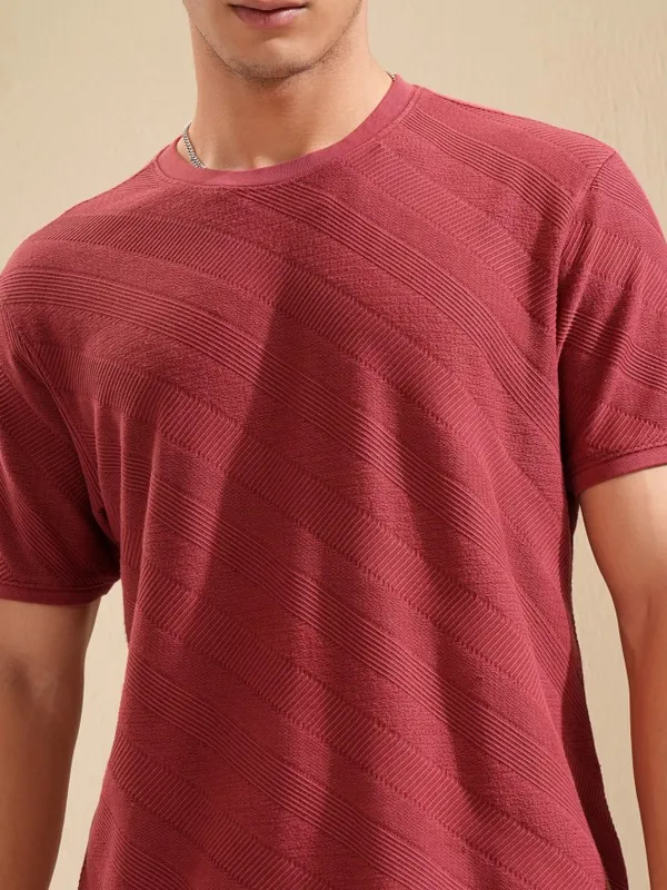 Highlander Men Coral Self Design Regular Fit T-Shirt