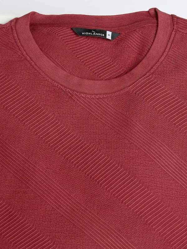 Highlander Men Coral Self Design Regular Fit T-Shirt