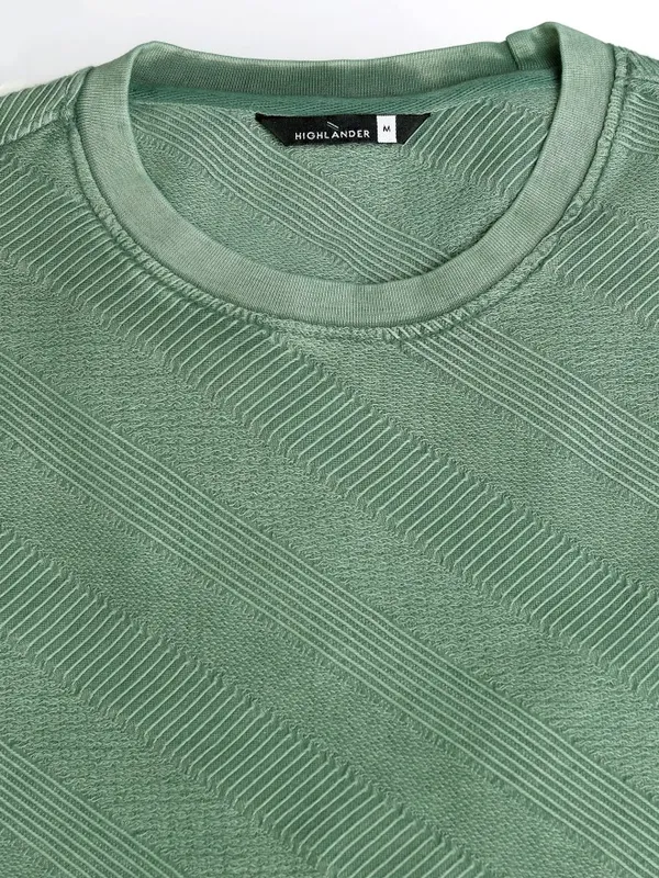 Highlander Men Green Self Design Regular Fit T-Shirt