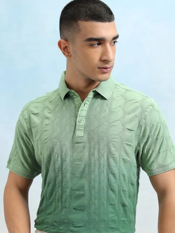 Highlander Men Light Green Ombre Knitted Polo Tshirt