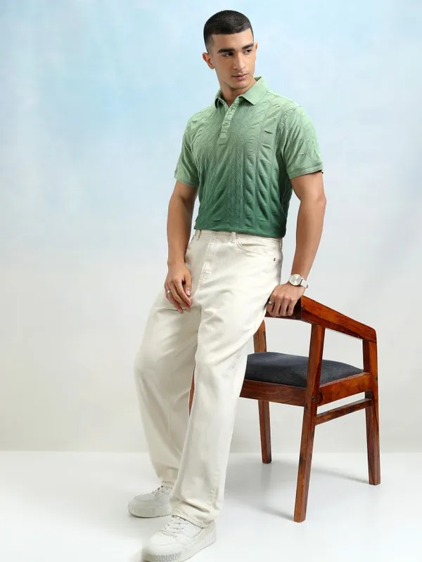 Highlander Men Light Green Ombre Knitted Polo Tshirt