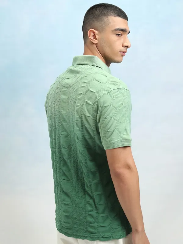 Highlander Men Light Green Ombre Knitted Polo Tshirt