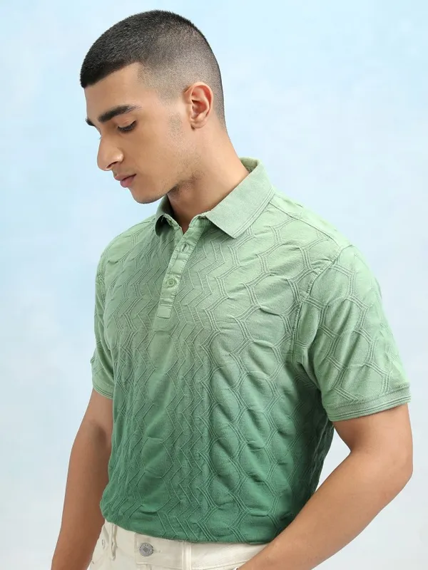 Highlander Men Light Green Ombre Knitted Polo Tshirt