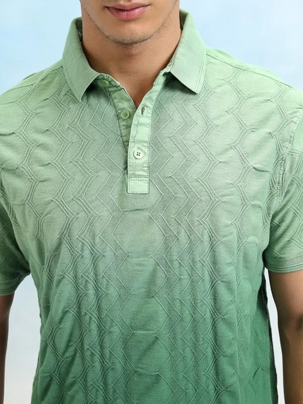 Highlander Men Light Green Ombre Knitted Polo Tshirt
