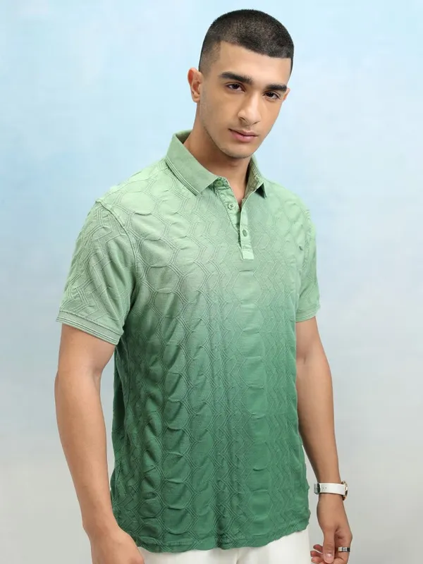 Highlander Men Light Green Ombre Knitted Polo Tshirt