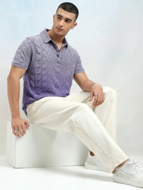 Highlander Men Lavender Ombre Knitted Polo Tshirt