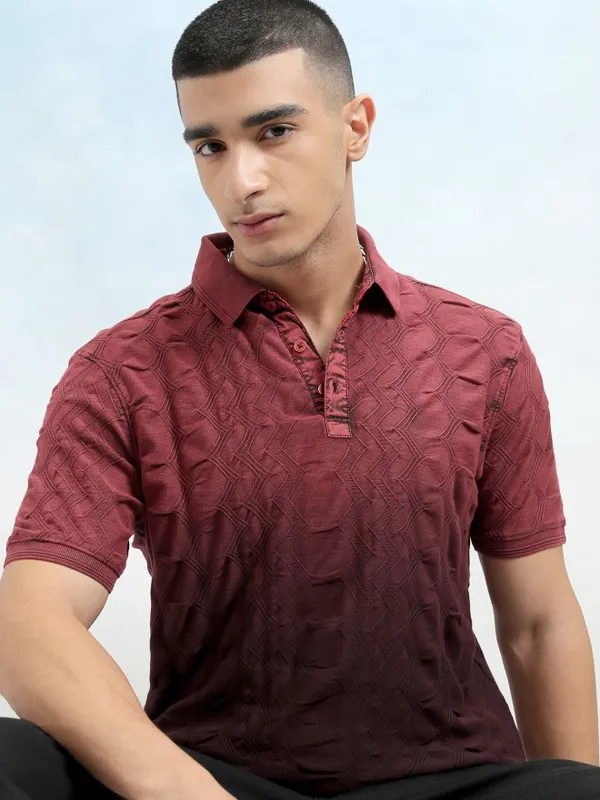 Highlander Men Red Ombre Knitted Polo Tshirt