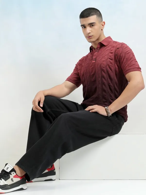 Highlander Men Red Ombre Knitted Polo Tshirt