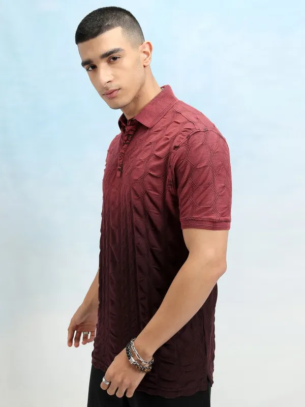 Highlander Men Red Ombre Knitted Polo Tshirt