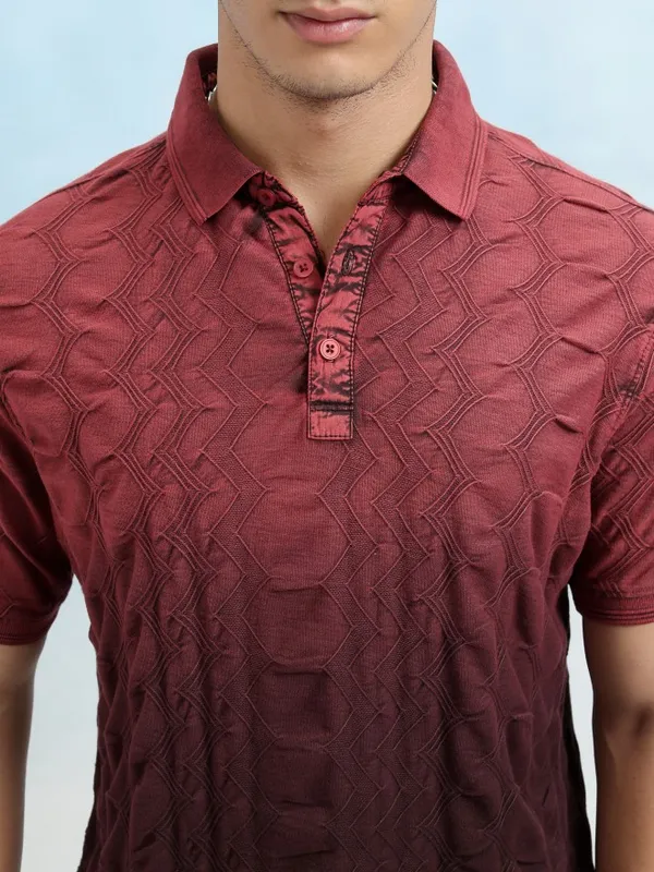 Highlander Men Red Ombre Knitted Polo Tshirt