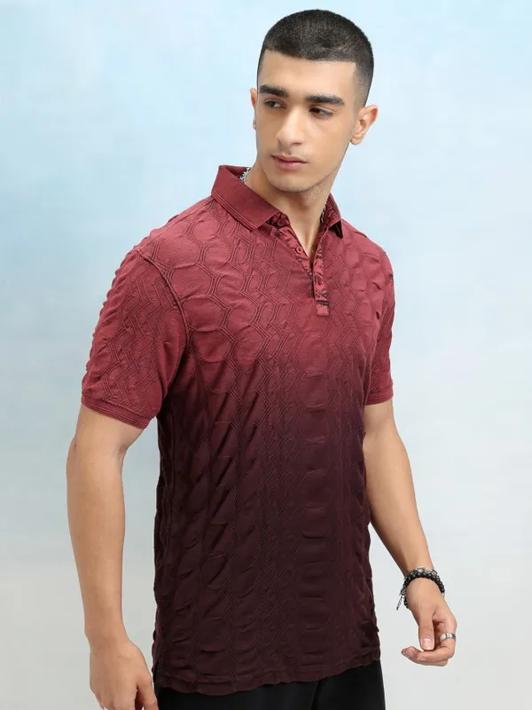 Highlander Men Red Ombre Knitted Polo Tshirt