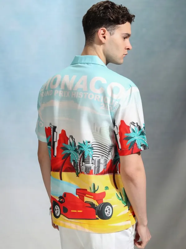 Highlander Men Blue Printed Oversized Fit Casual Shirt