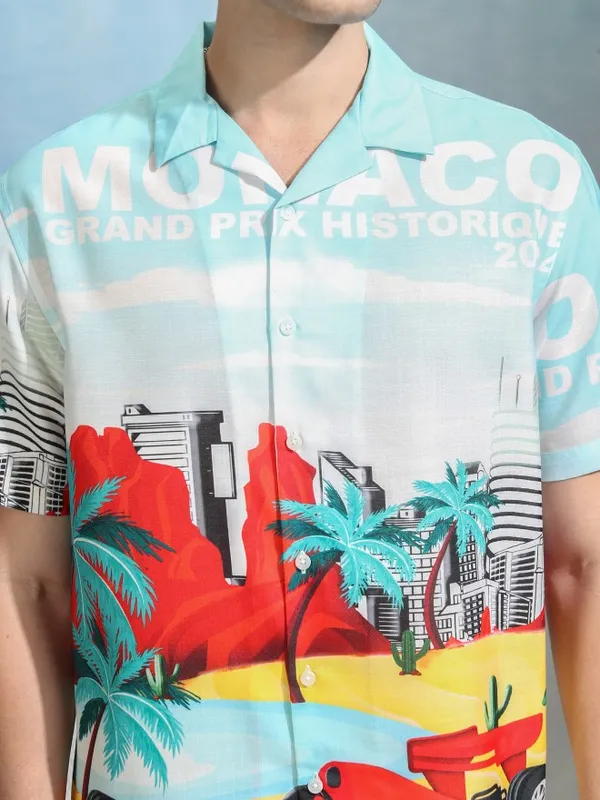 Highlander Men Blue Printed Oversized Fit Casual Shirt