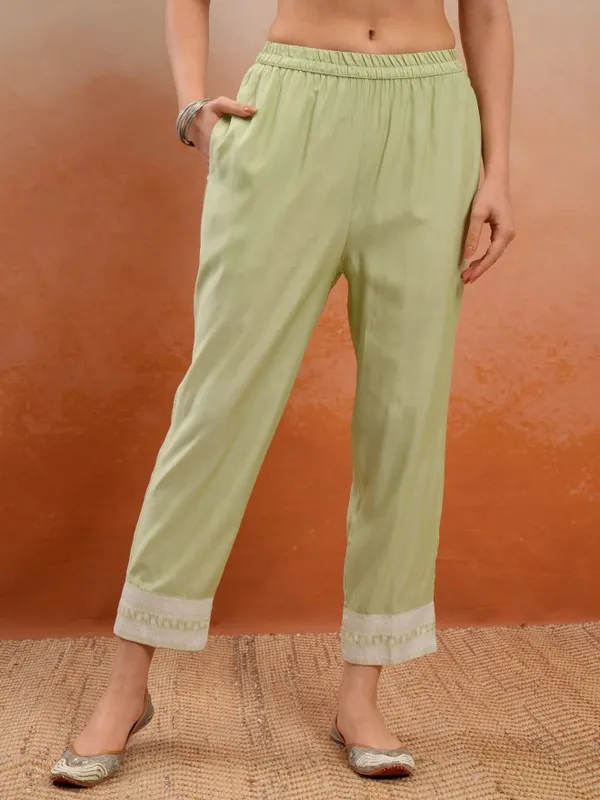 Vishudh Women Green Embroidered Kurta With Trouser And Dupatta