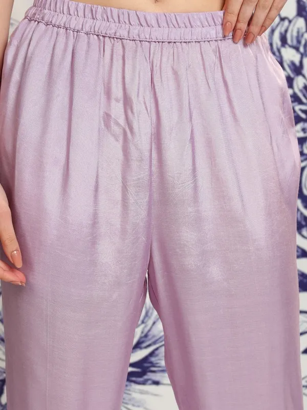 Vishudh Women Violet Embroidered Kurta With Trouser And Dupatta