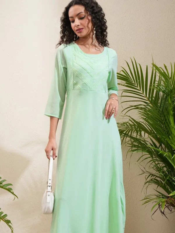 Vishudh Women Sea Green Solid A-Line Dress