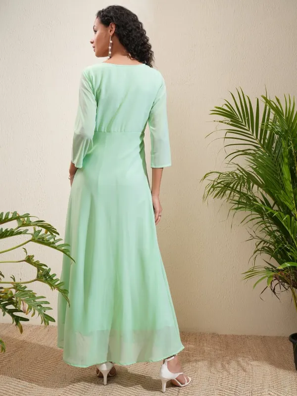 Vishudh Women Sea Green Solid A-Line Dress
