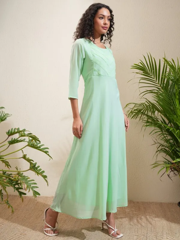 Vishudh Women Sea Green Solid A-Line Dress