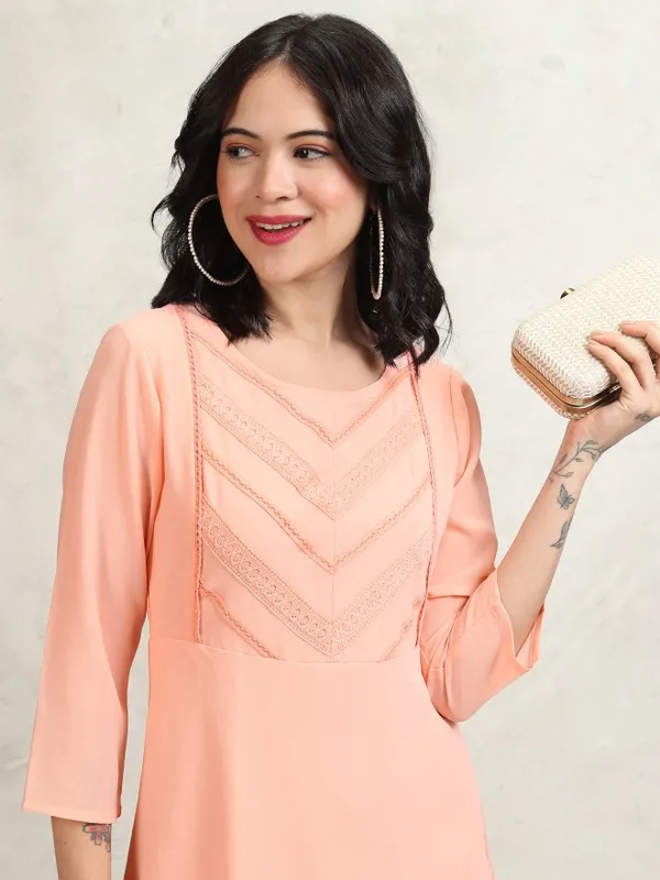 Tokyo Talkies Women Peach Self Design Maxi Dress