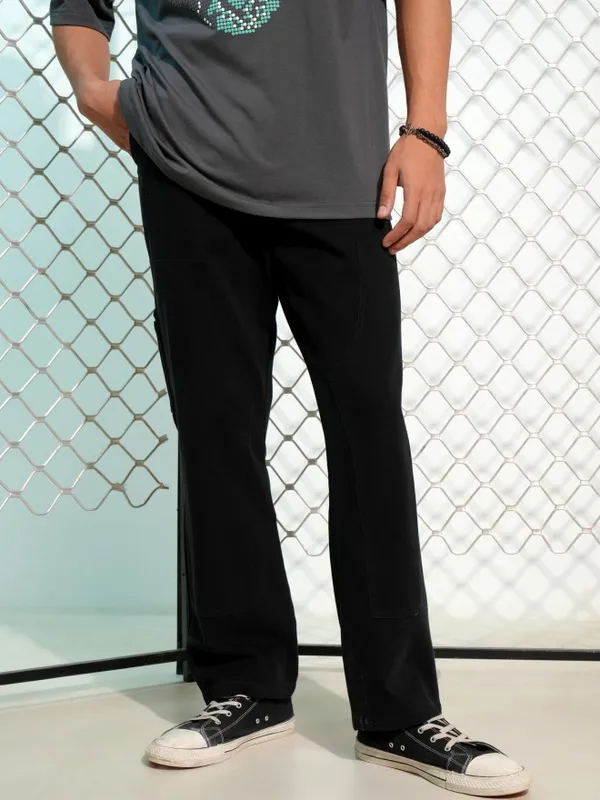 Highlander Men Black Carpenter Fit Solid Cargos