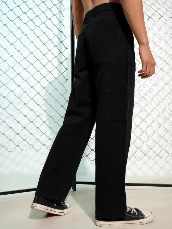 Highlander Men Black Carpenter Fit Solid Cargos