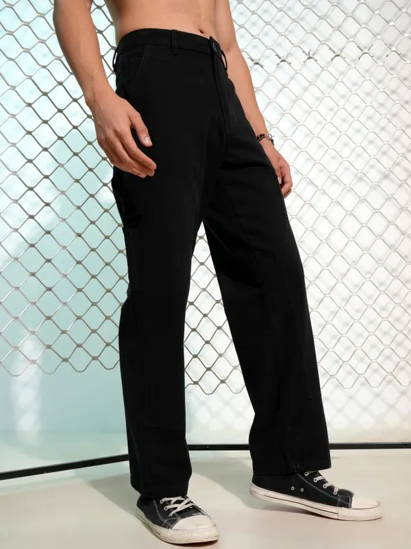Highlander Men Black Carpenter Fit Solid Cargos