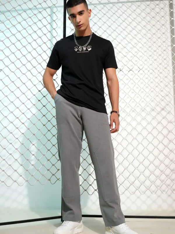 Highlander Men Grey Carpenter Fit Solid Cargos