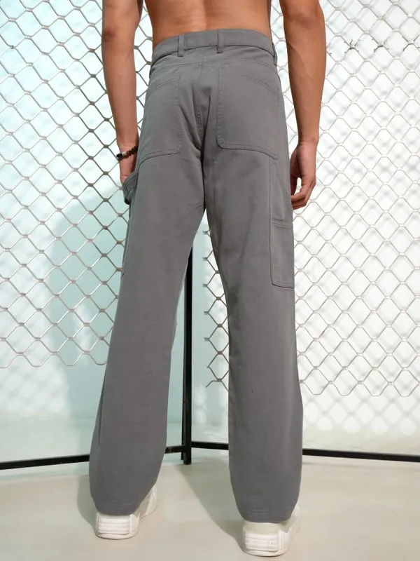 Highlander Men Grey Carpenter Fit Solid Cargos