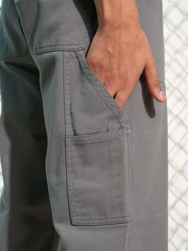 Highlander Men Grey Carpenter Fit Solid Cargos