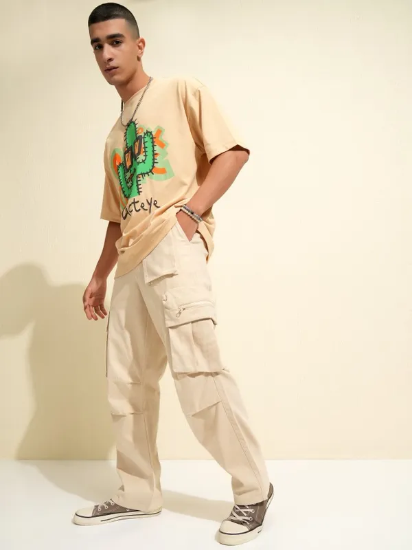 Highlander Men White Carpenter Fit Solid Cargos