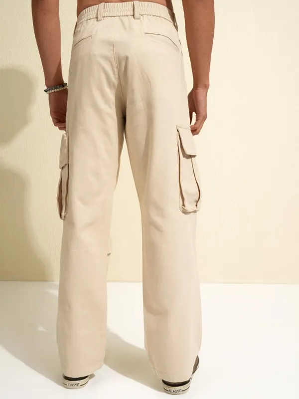 Highlander Men White Carpenter Fit Solid Cargos