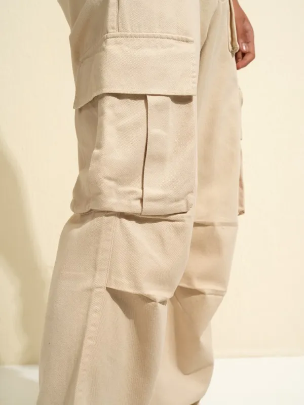 Highlander Men White Carpenter Fit Solid Cargos