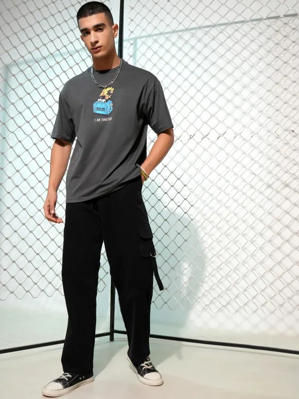 Highlander Men Black Carpenter Fit Solid Cargos