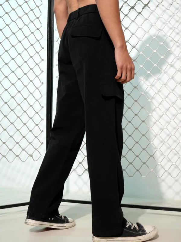 Highlander Men Black Carpenter Fit Solid Cargos