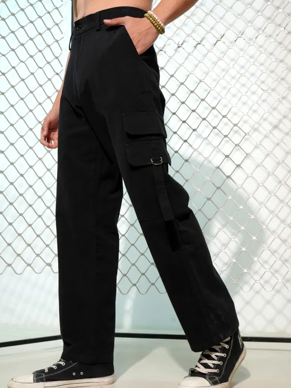 Highlander Men Black Carpenter Fit Solid Cargos