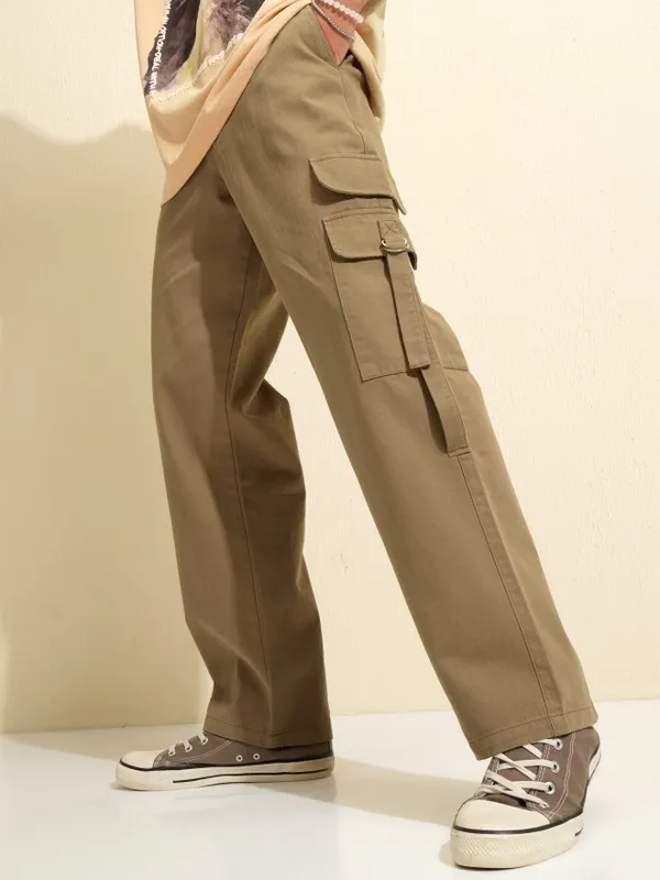 Highlander Men Green Carpenter Fit Solid Cargos