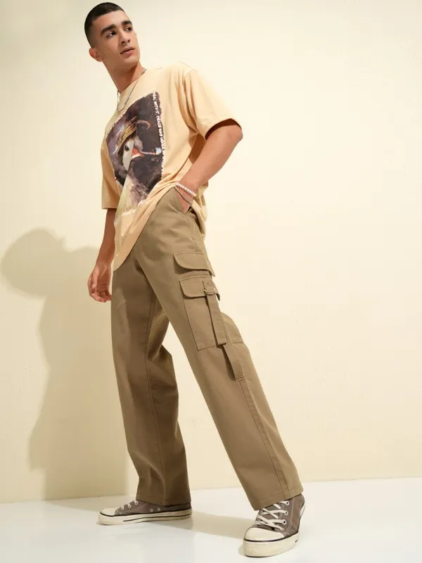Highlander Men Green Carpenter Fit Solid Cargos