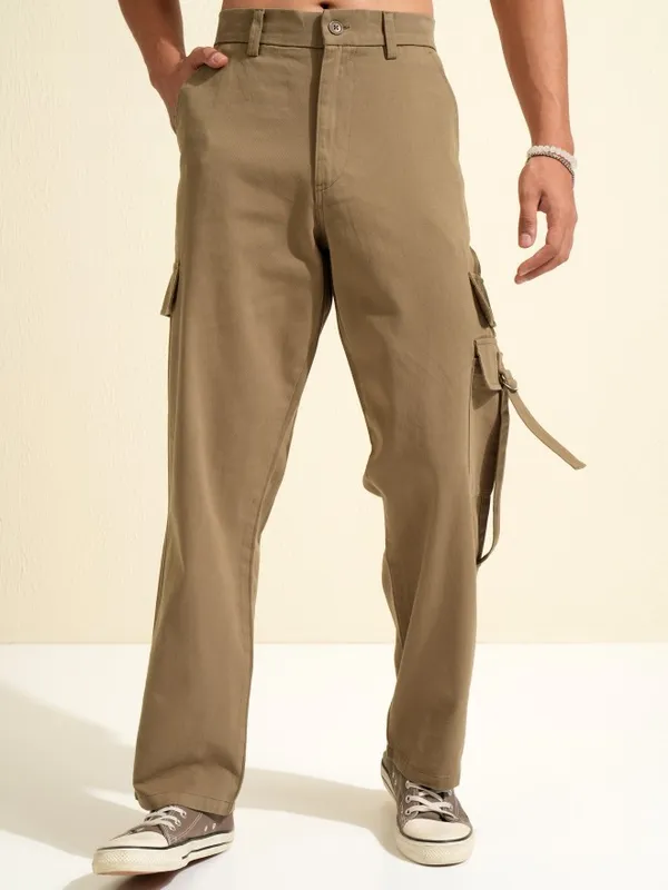 Highlander Men Green Carpenter Fit Solid Cargos