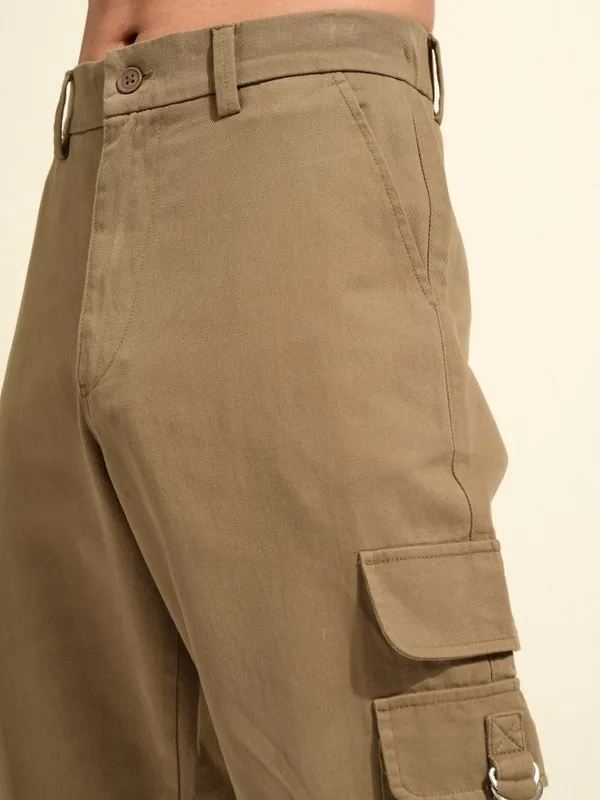 Highlander Men Green Carpenter Fit Solid Cargos