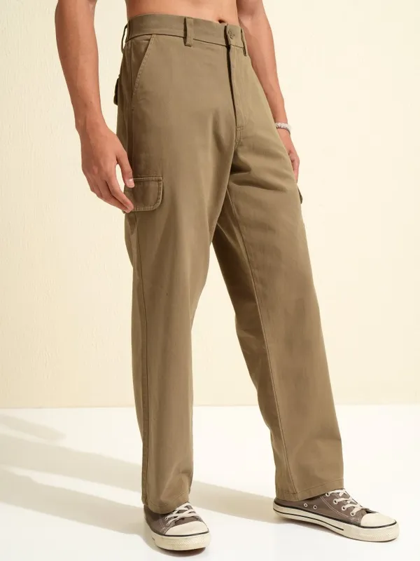 Highlander Men Green Carpenter Fit Solid Cargos