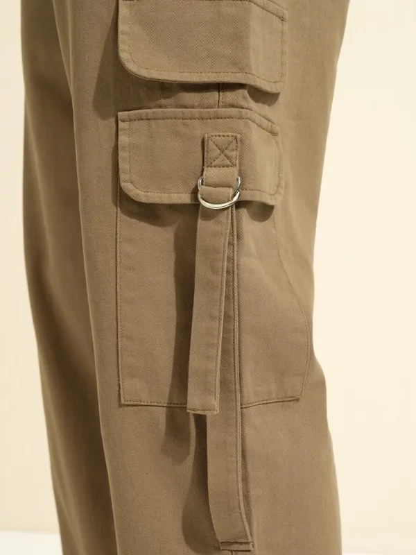 Highlander Men Green Carpenter Fit Solid Cargos