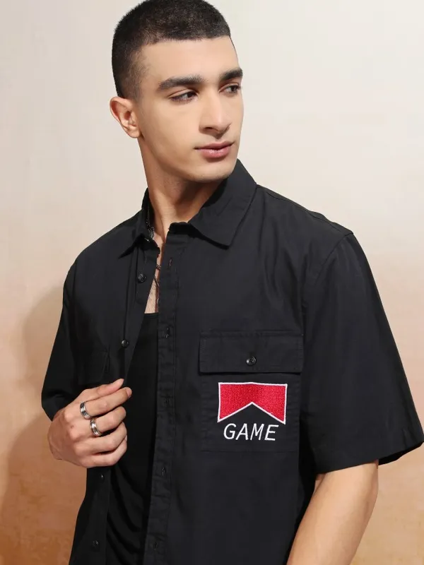 Highlander Men Black Solid Regular Fit Casual Shirt
