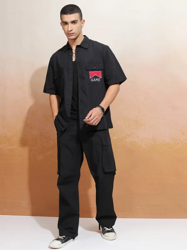 Highlander Men Black Solid Regular Fit Casual Shirt