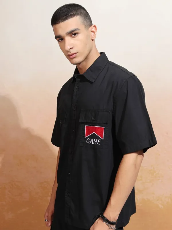 Highlander Men Black Solid Regular Fit Casual Shirt