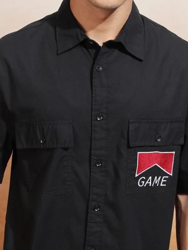 Highlander Men Black Solid Regular Fit Casual Shirt