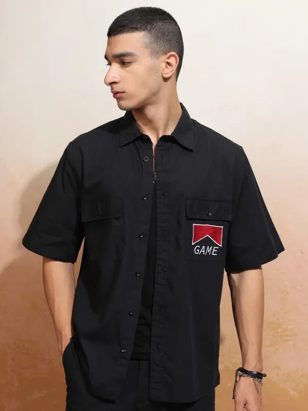 Highlander Men Black Solid Regular Fit Casual Shirt