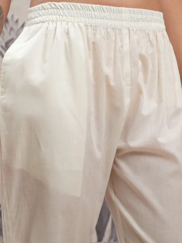 Vishudh Women White Embroidered Kurta With Trousers And Dupatta