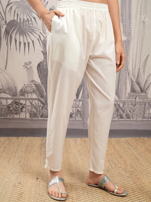 Vishudh Women White Embroidered Kurta With Trouser And Dupatta